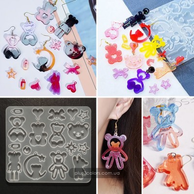 Молд Медведи №17, Серьги, Брелок, Кулон, Подвеска - формы силиконовые фигуры для эпоксидной смолы    Молды силиконовые (формы) 