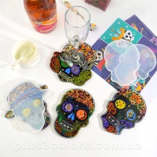 Набор креативных костеров - подставки для чашек "Череп в цветах" 4шт. Молды - силиконовые формы для эпоксидной смолы