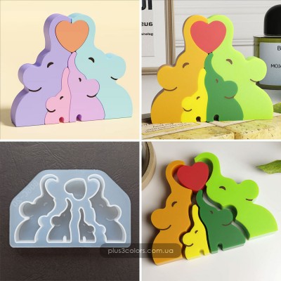 Пазл - статуэтка "Семья слонов". Силиконовый молд для гипса, эпоксидной смолы, форма для свечи   Молды силиконовые (формы) 